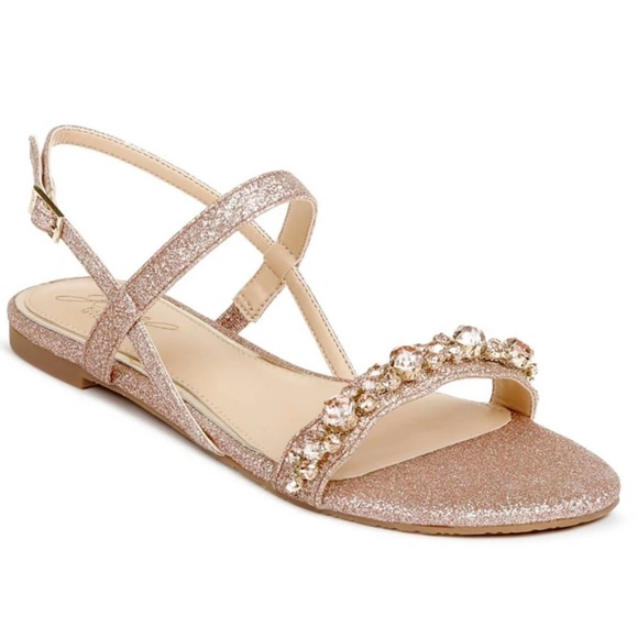Jewel Badgley Mischka Womens OSMOND Pink Rose Gold Glitter Sandals - Picture 1 of 5